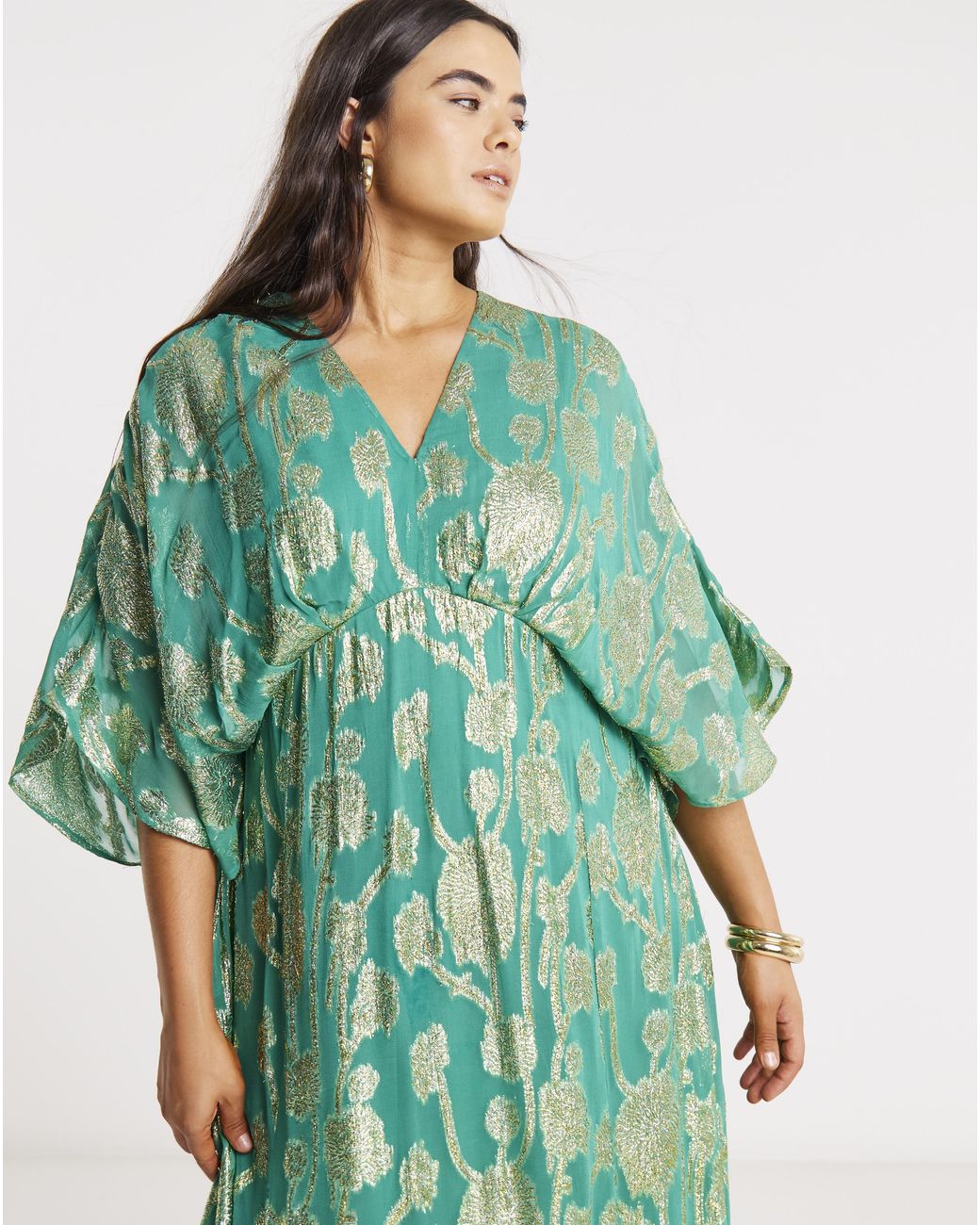 Joanna Hope Green Metallic Jacquard Tea Dress
