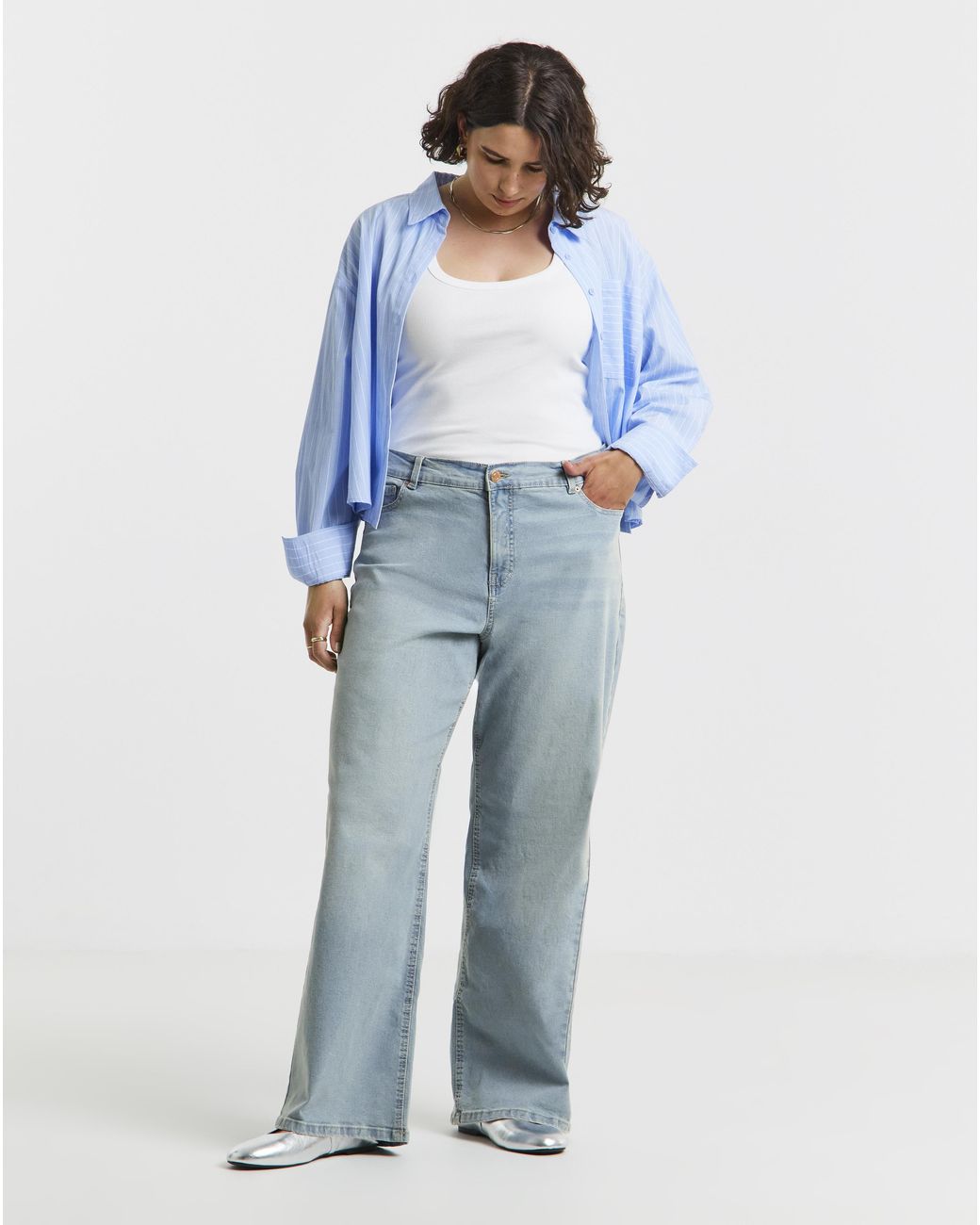 Simply Be Blue Light 24/7 Wide Leg Jeans