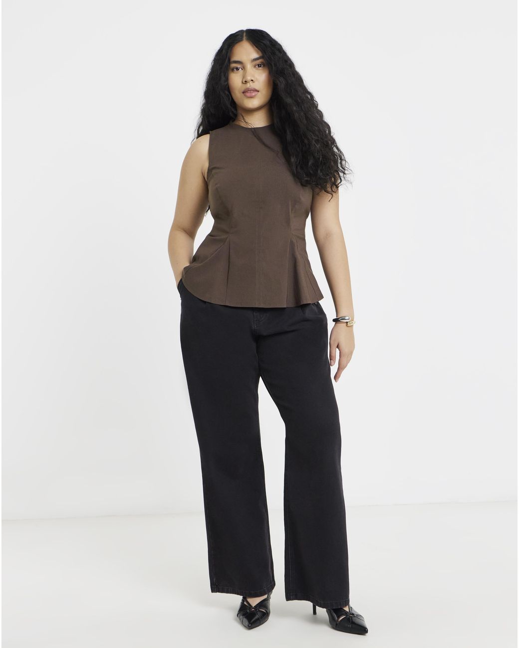 Simply Be Brown Stretch Fit And Flare Blouse