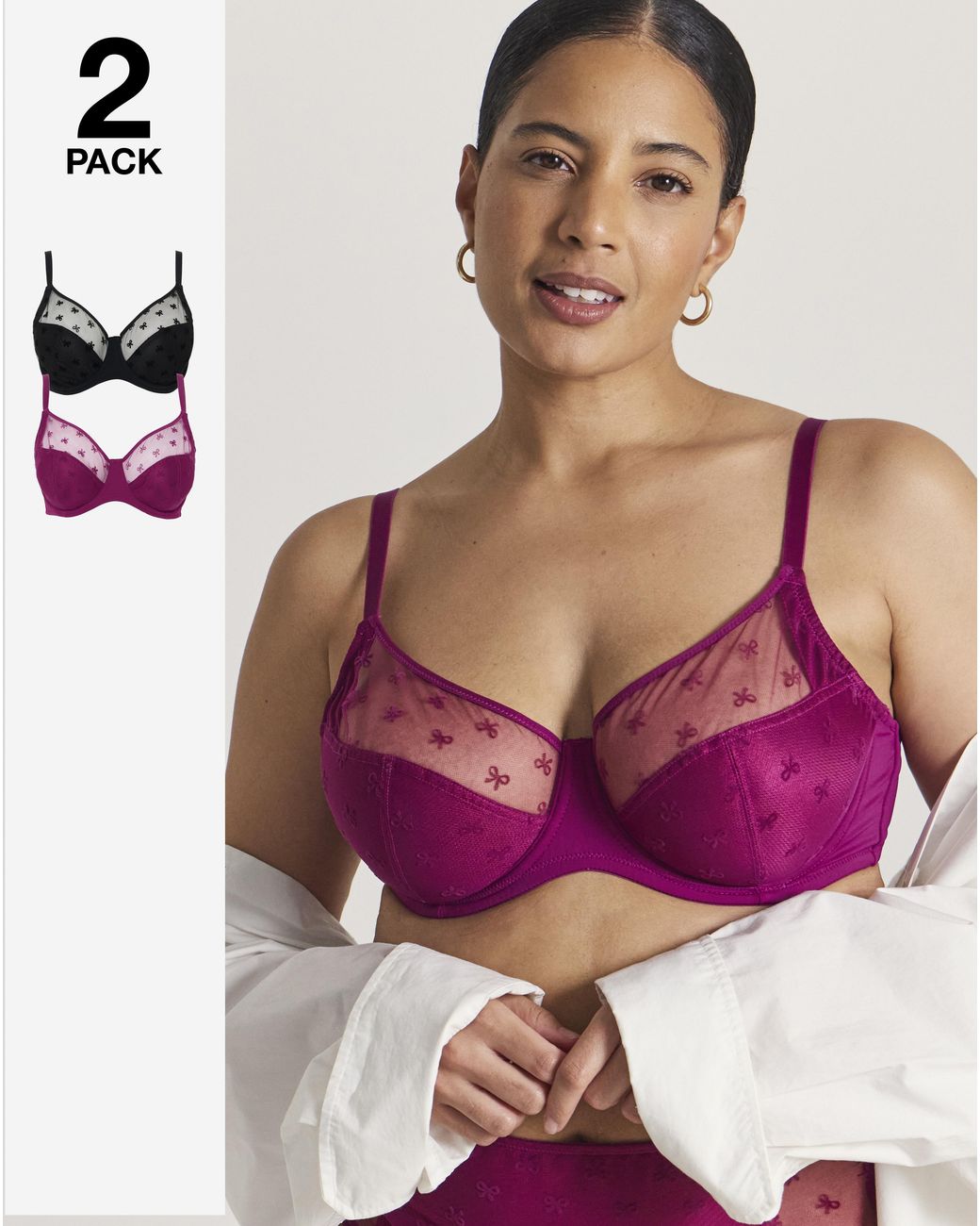 Pretty Secrets Pink 2 Pack Hannah Bow Full Cup Bra