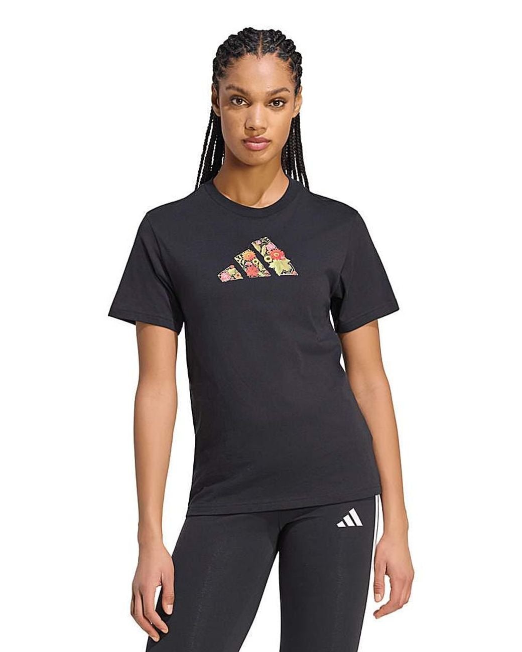 Adidas Black Floral Logo T-Shirt