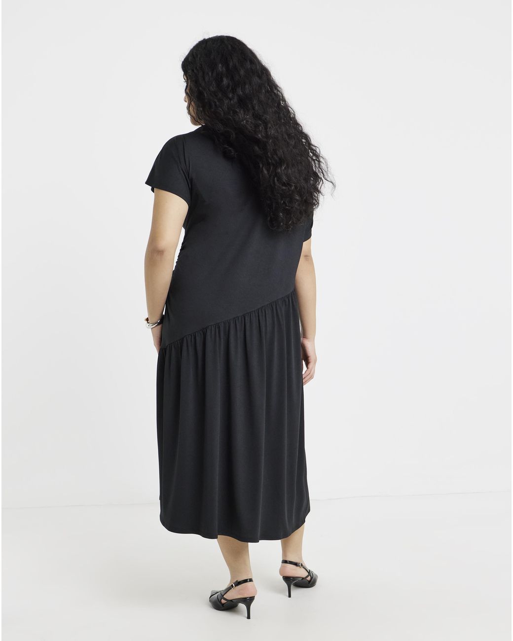 Simply Be Black Drape Midi Dress With Buckle Detail