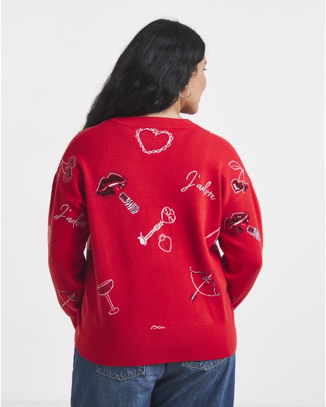 Simply Be Red Sketch Party Boyfriend Cardigan