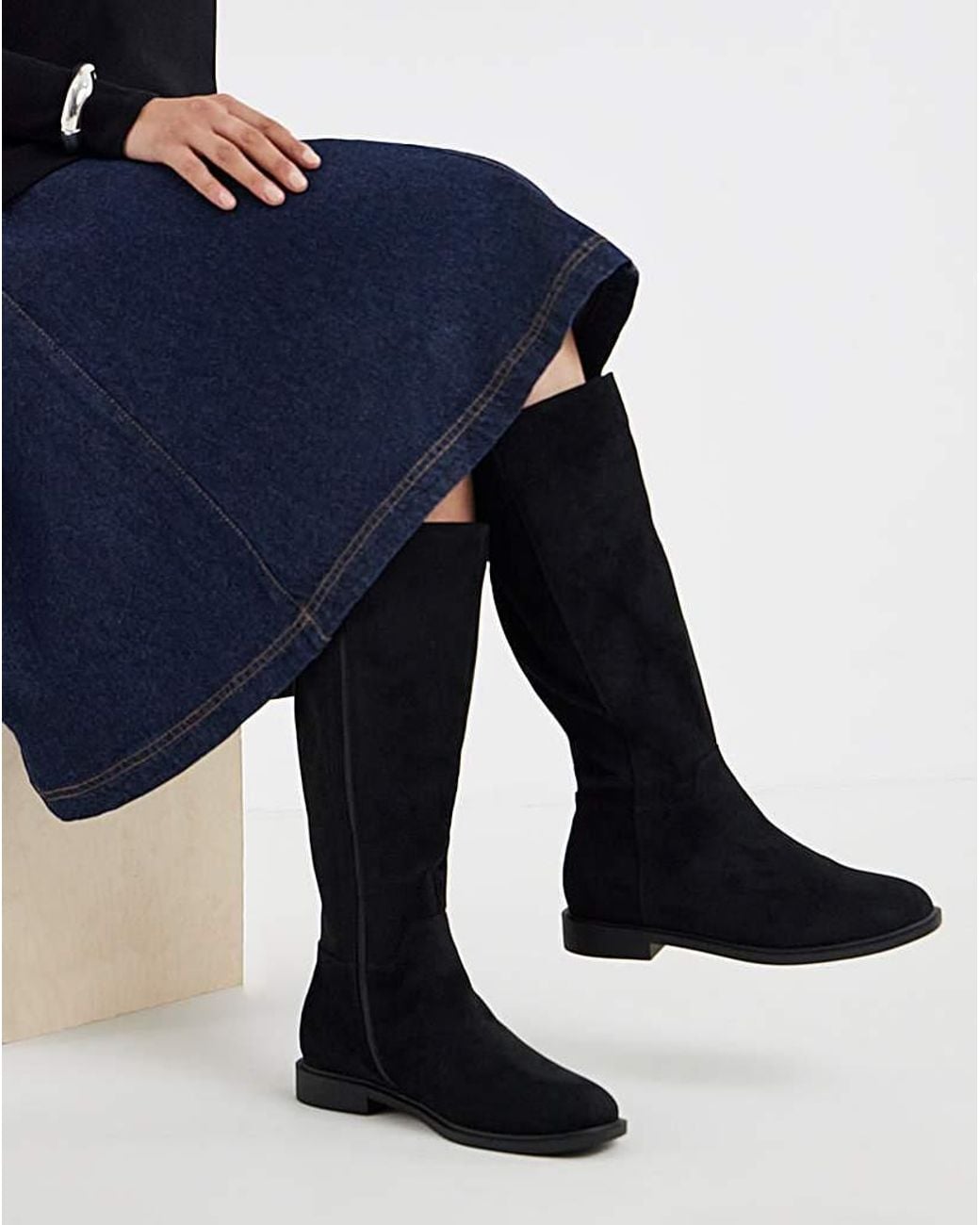Simply Be Blue Flat Knee High Stretch Boot Wide S
