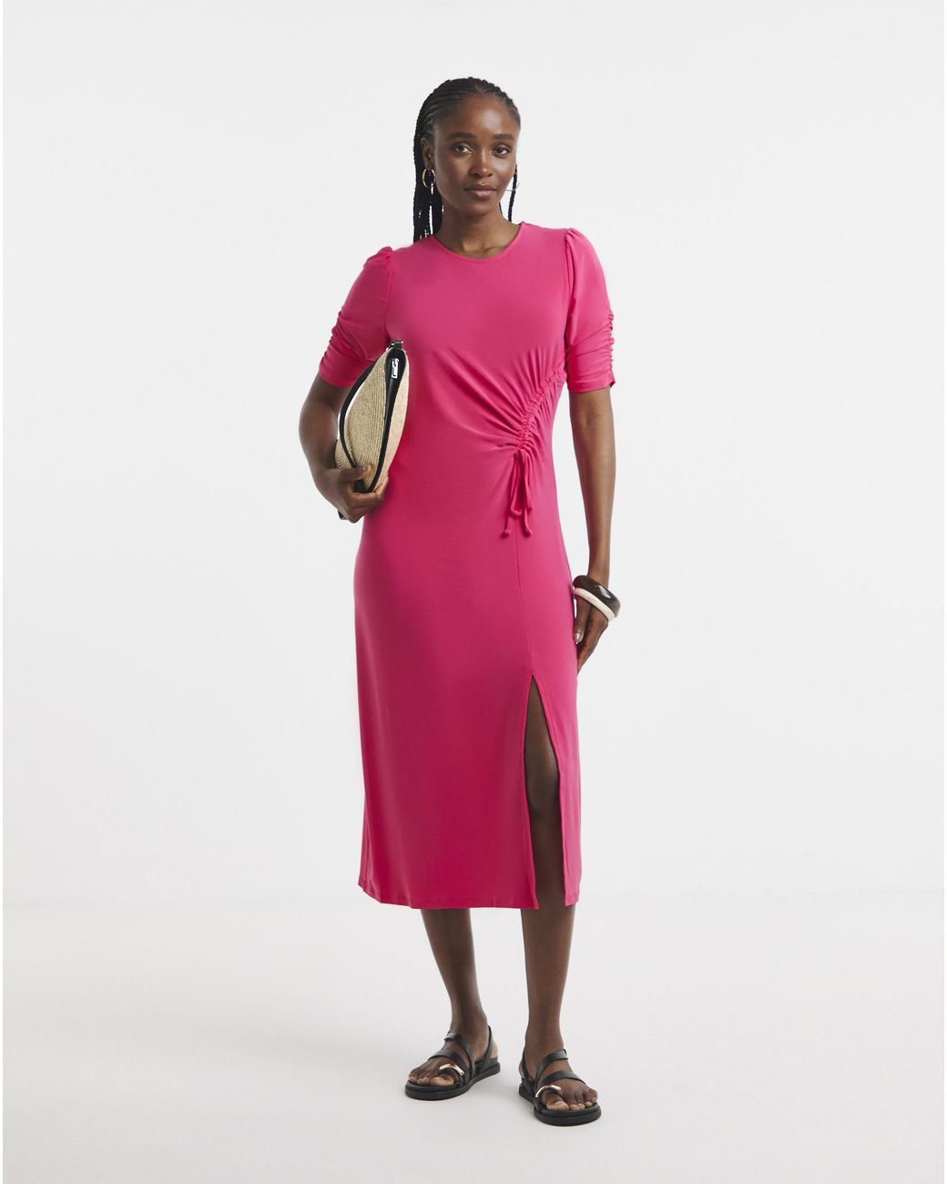 Simply Be Pink Ruched Sleeve Midi Dress