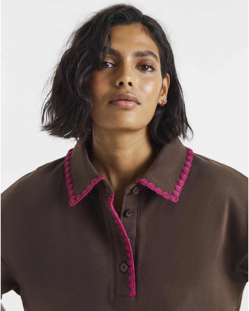 Simply Be Brown Whipstitch Short Sleeve Polo Sweatshirt