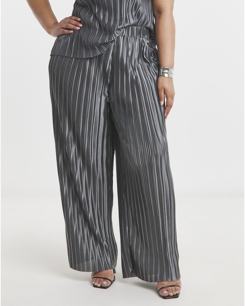Joanna Hope Blue Plisse Wide Leg Trousers