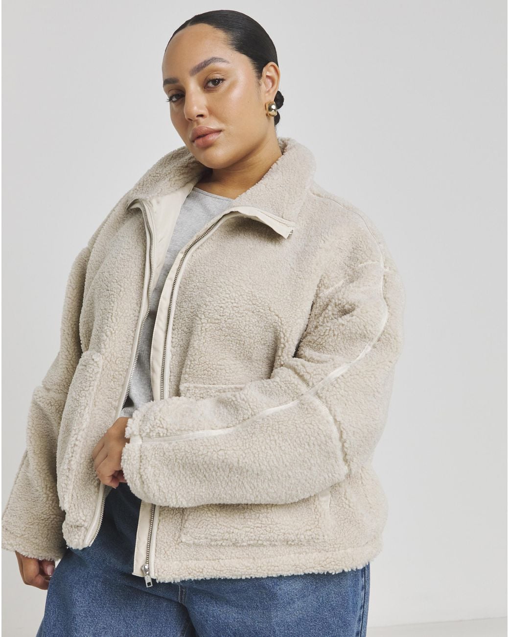 Simply Be Natural Borg Teddy Mix Jacket