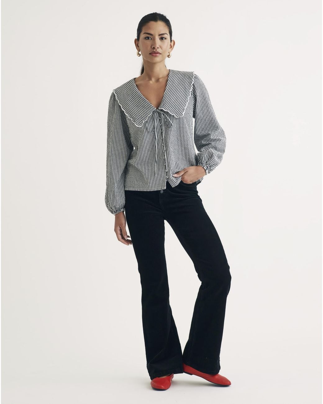 Nobody's Child Gray Gingham Check Blouse
