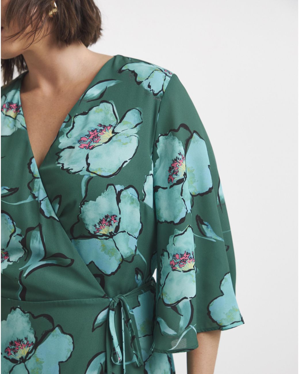 Joanna Hope Green Printed Wrap Dress