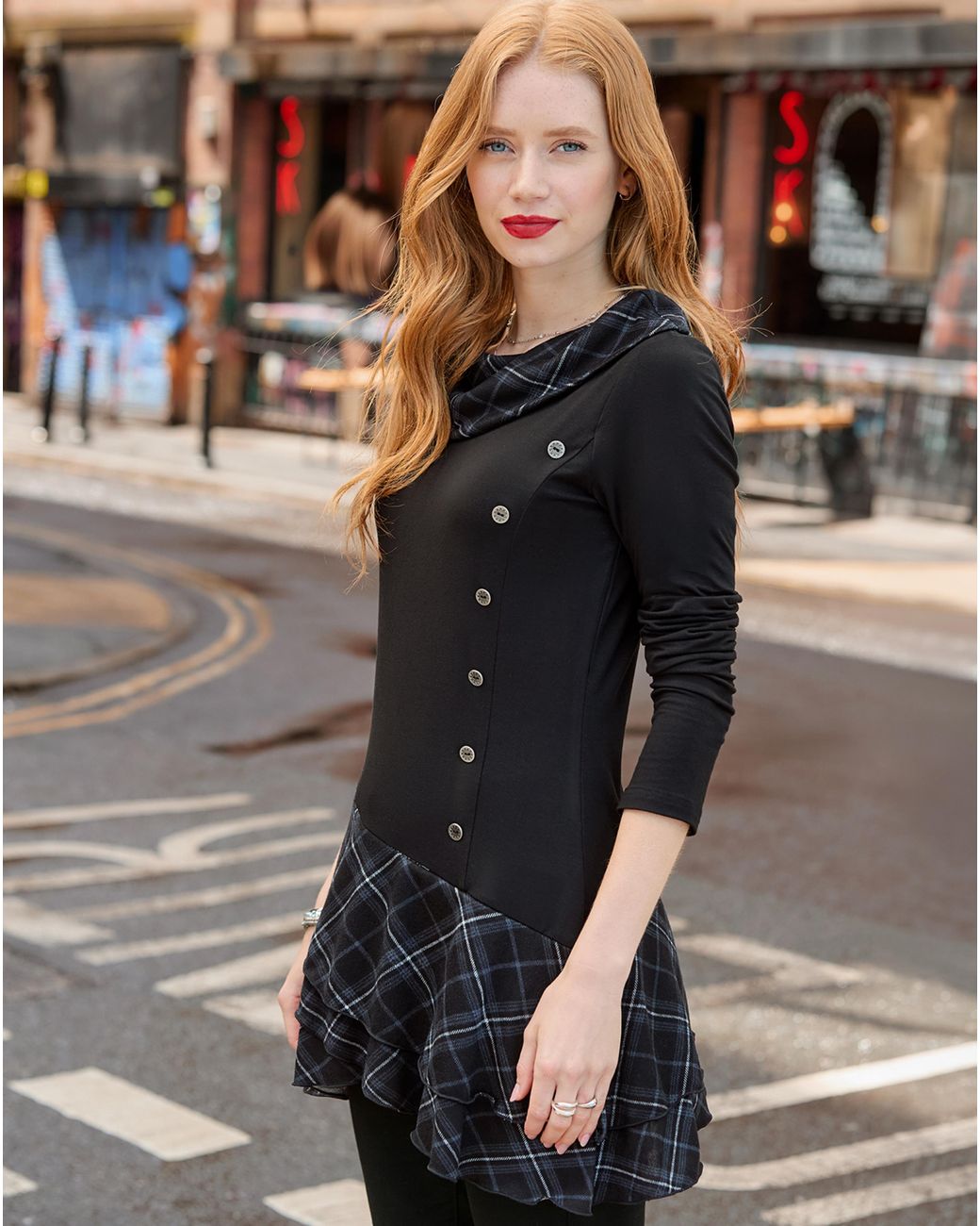 Joe Browns Black Checked Cowl Neck Tunic Top