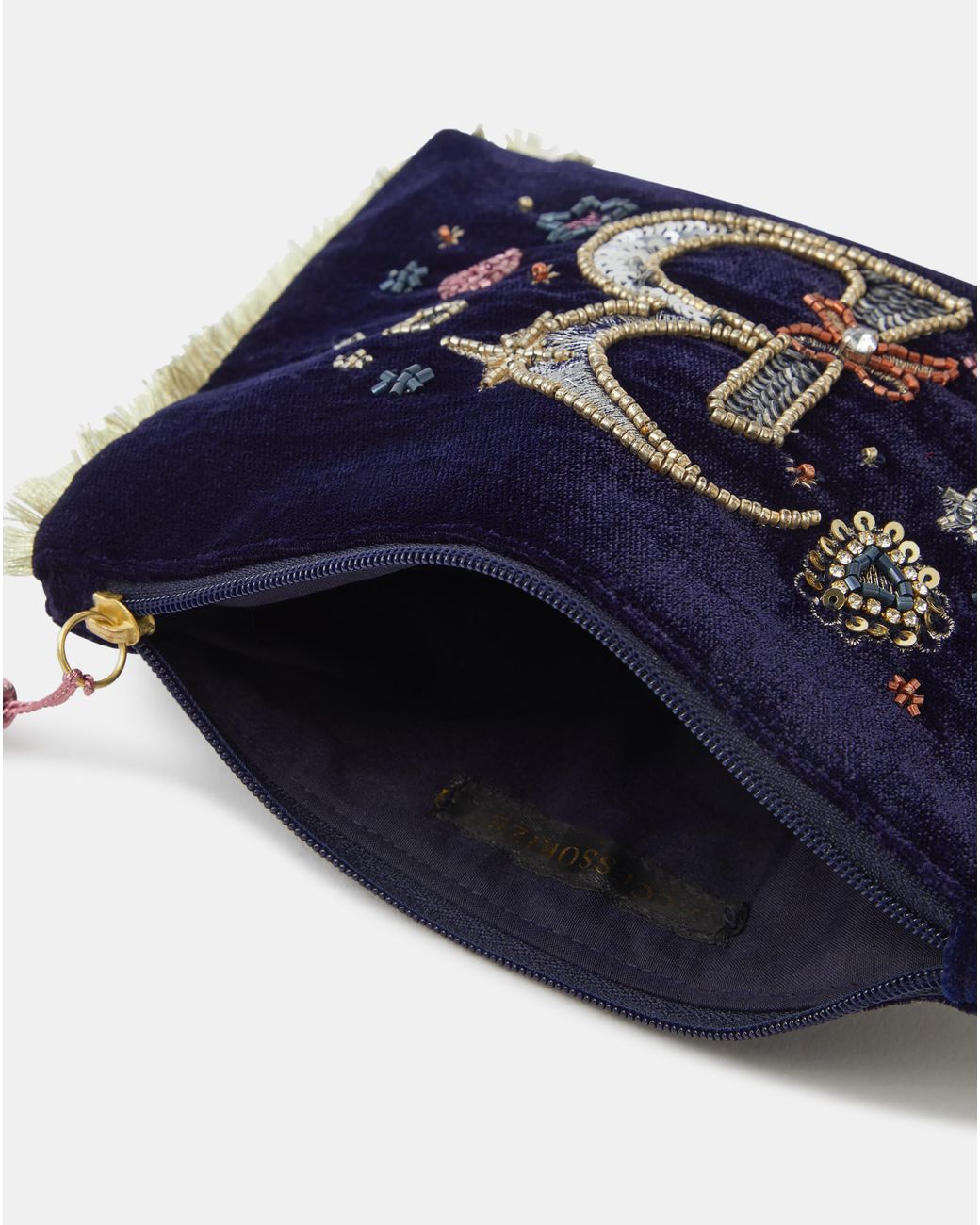 Accessorize Blue Initial Velvet Pouch
