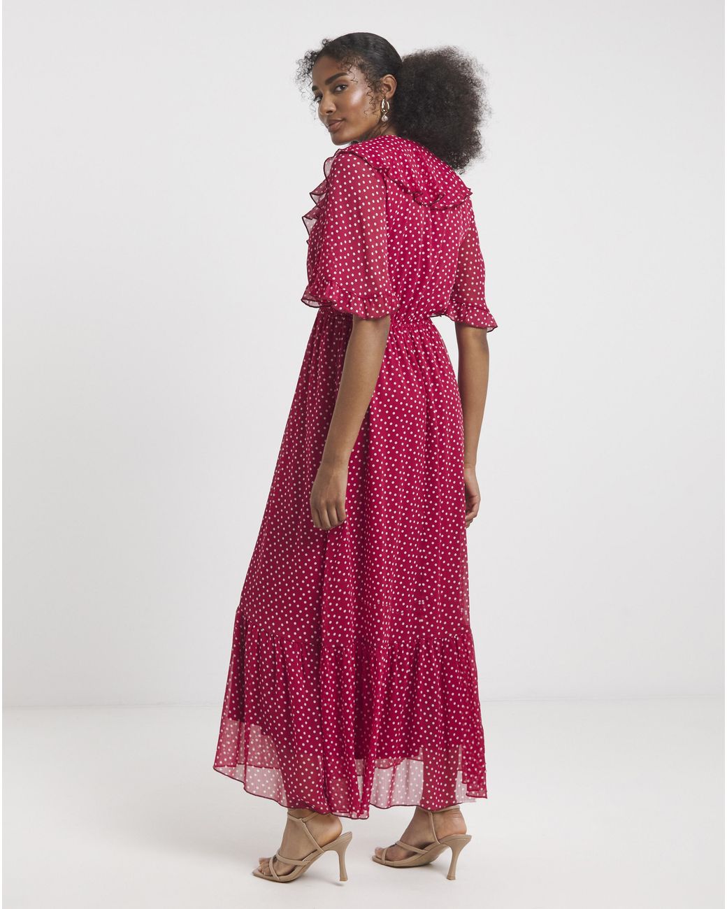 Flounce London Red Spot Frill Maxi Dress