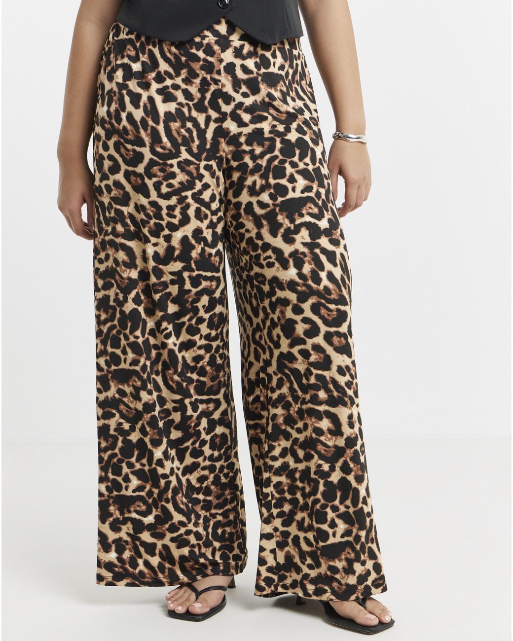 Vila Multicolor Leoa Leopard Print Wide Trouser