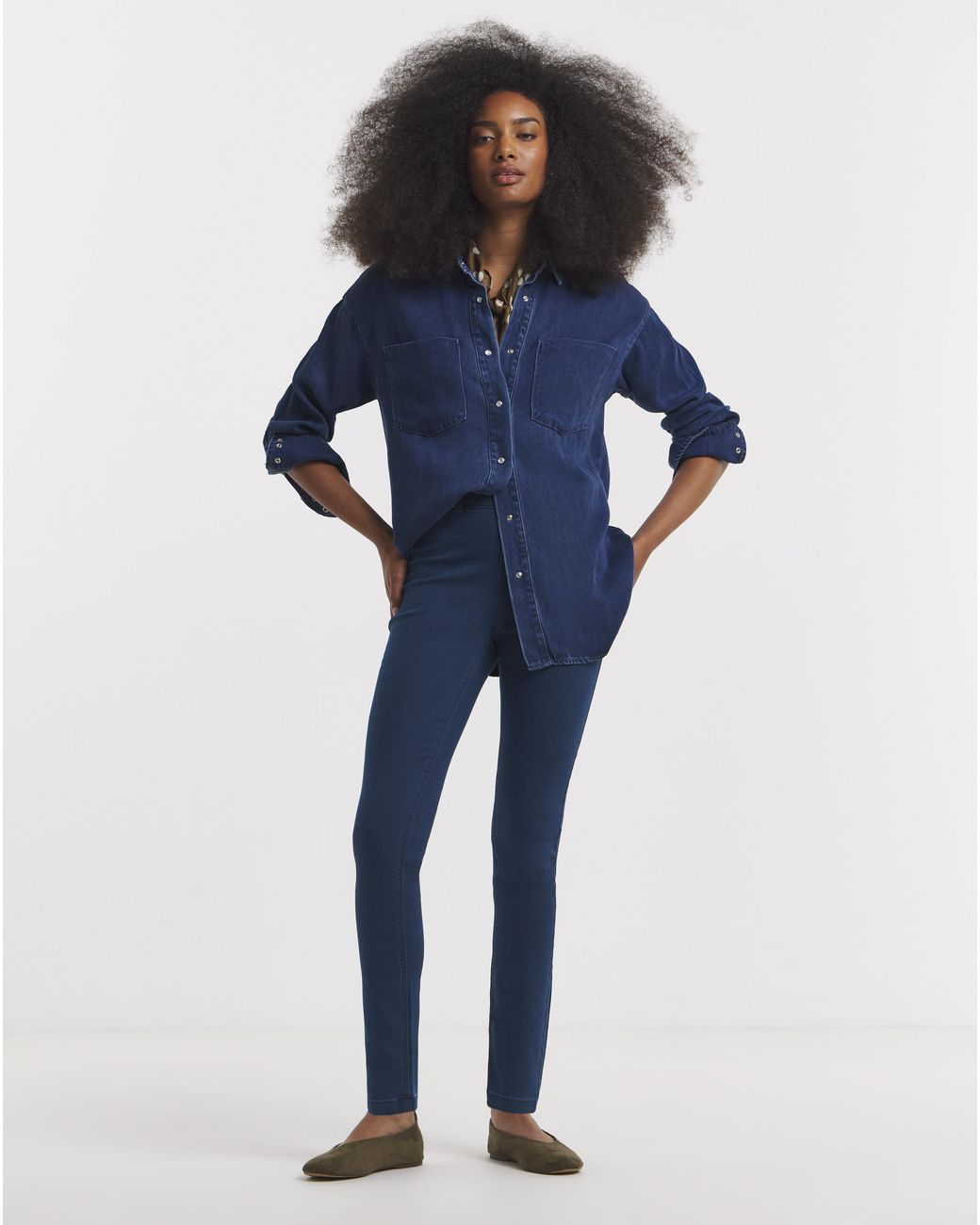 Simply Be Blue Dark Slim Pull On Jeggings