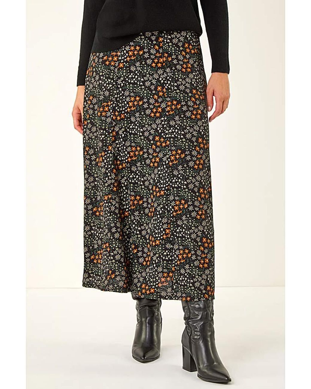 Roman Black Roman Leopard Print A-Line Midi Skirt