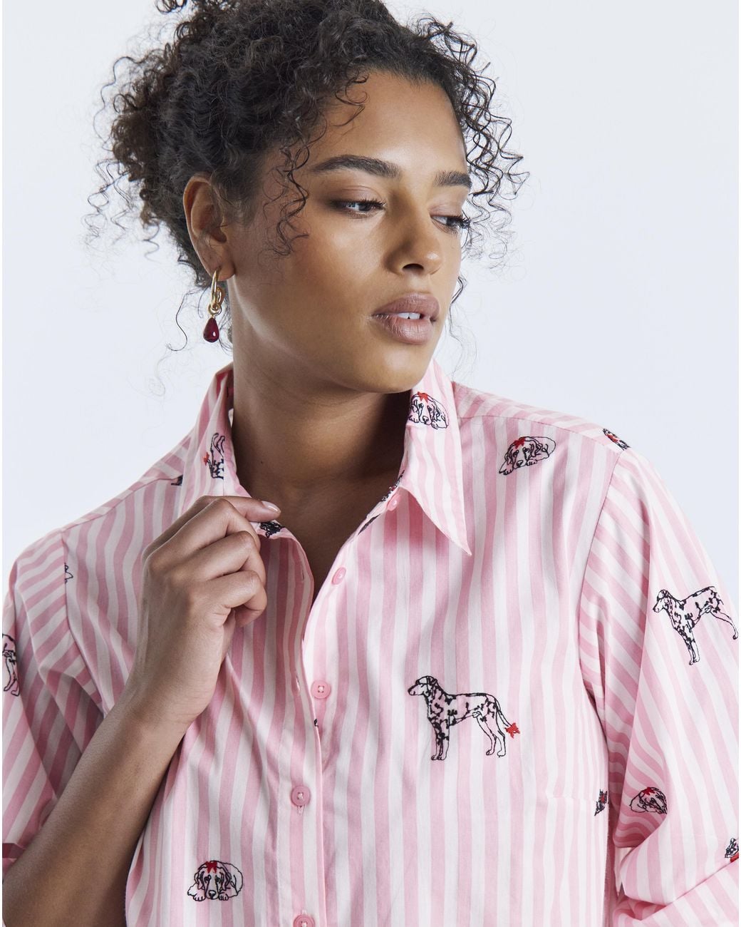 Simply Be Pink Dog Embroidery Shirt