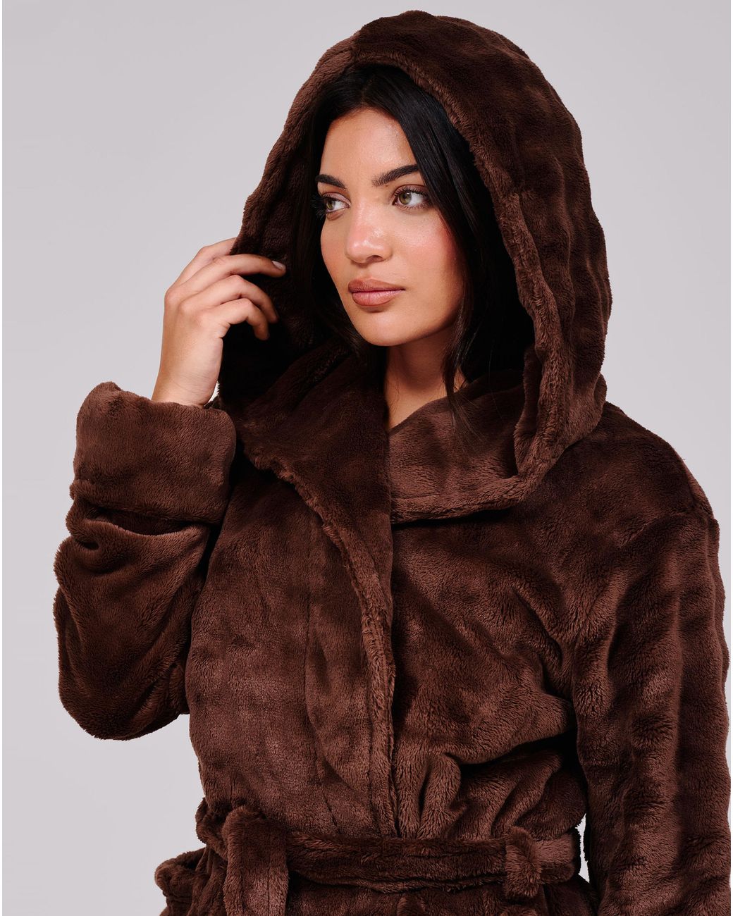 Loungeable Brown Fleece Midi Dressing Gown