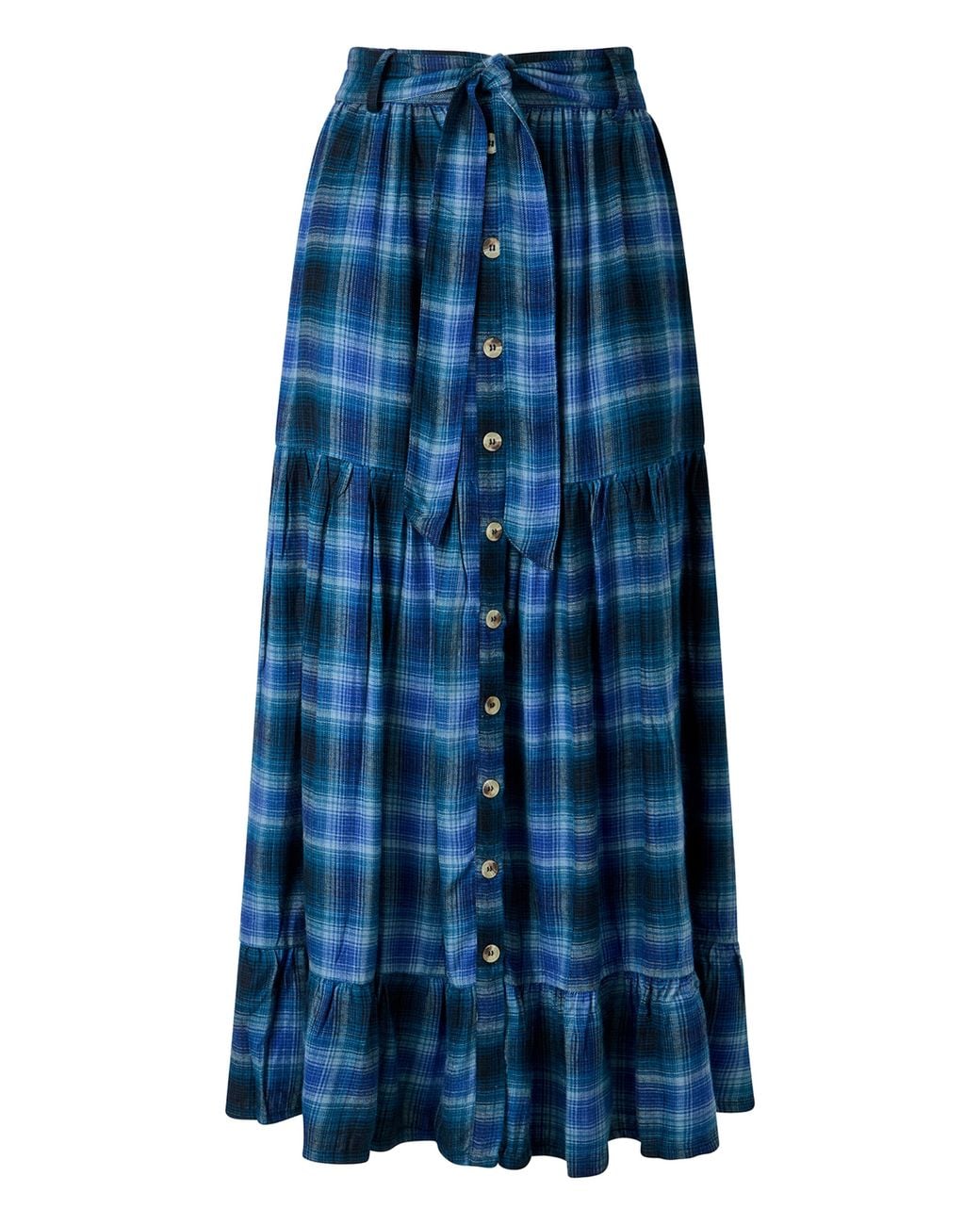 Joe Browns Blue Button Down Plaid Maxi Skirt