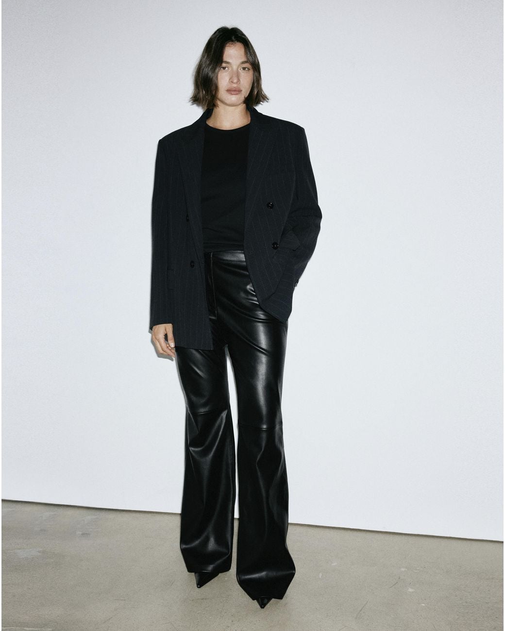 Mango White Connie Faux Leather Flared Trouser