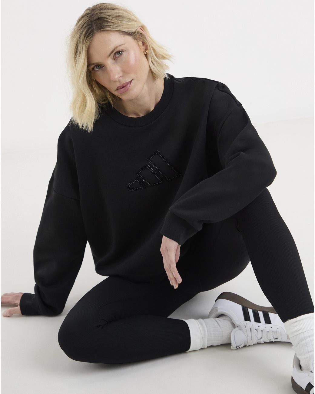 Adidas Blue Crew Neck Pearl Logo Sweatshirt
