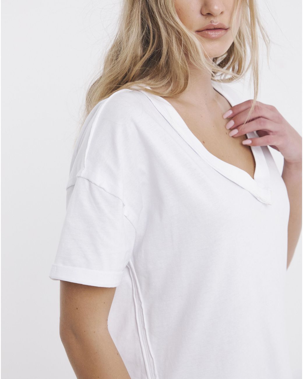 Simply Be White Oversized V Neck T-Shirt