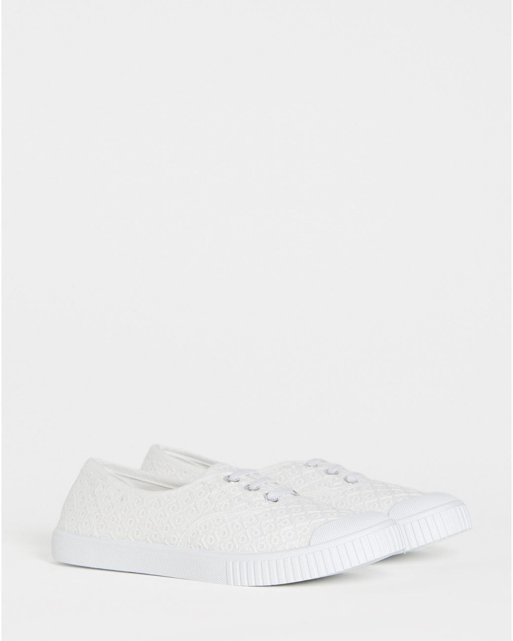 Simply Be White Lace Up Plimsole Wide Fit
