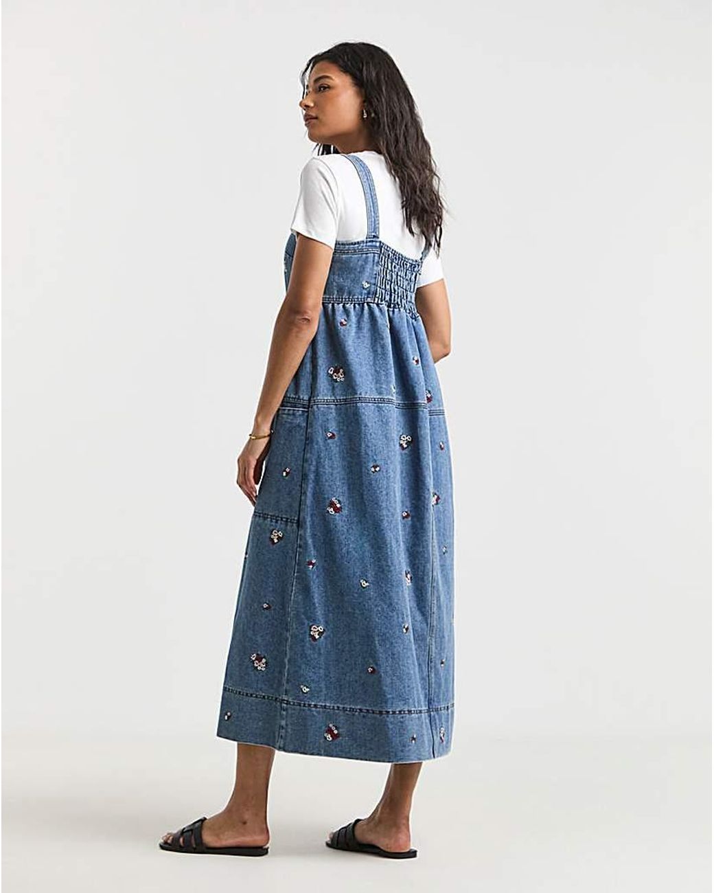 Simply Be Blue Floral Embroidered Apron Dress
