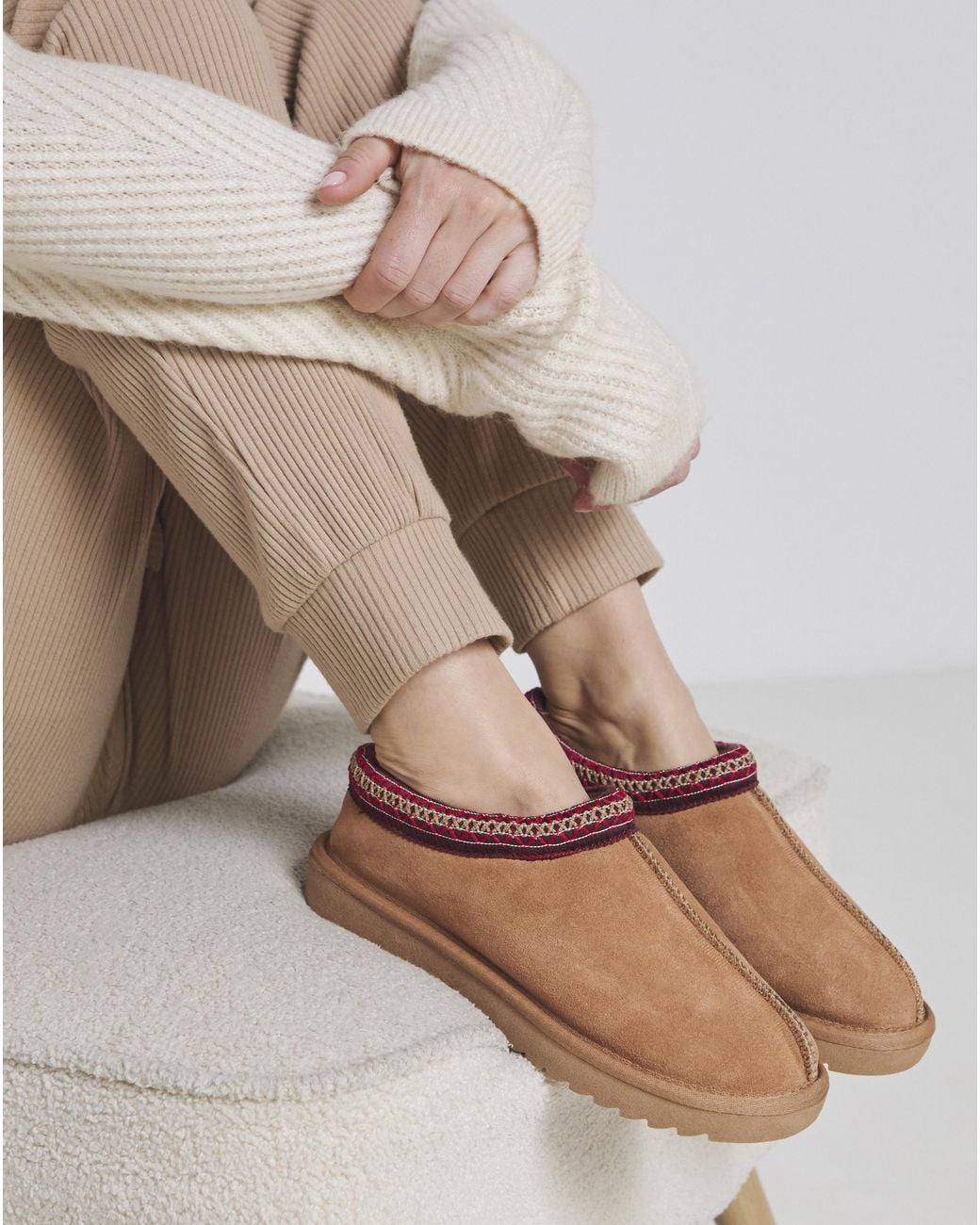 Simply Be Brown Embroidery Full Mule Slipper Wide