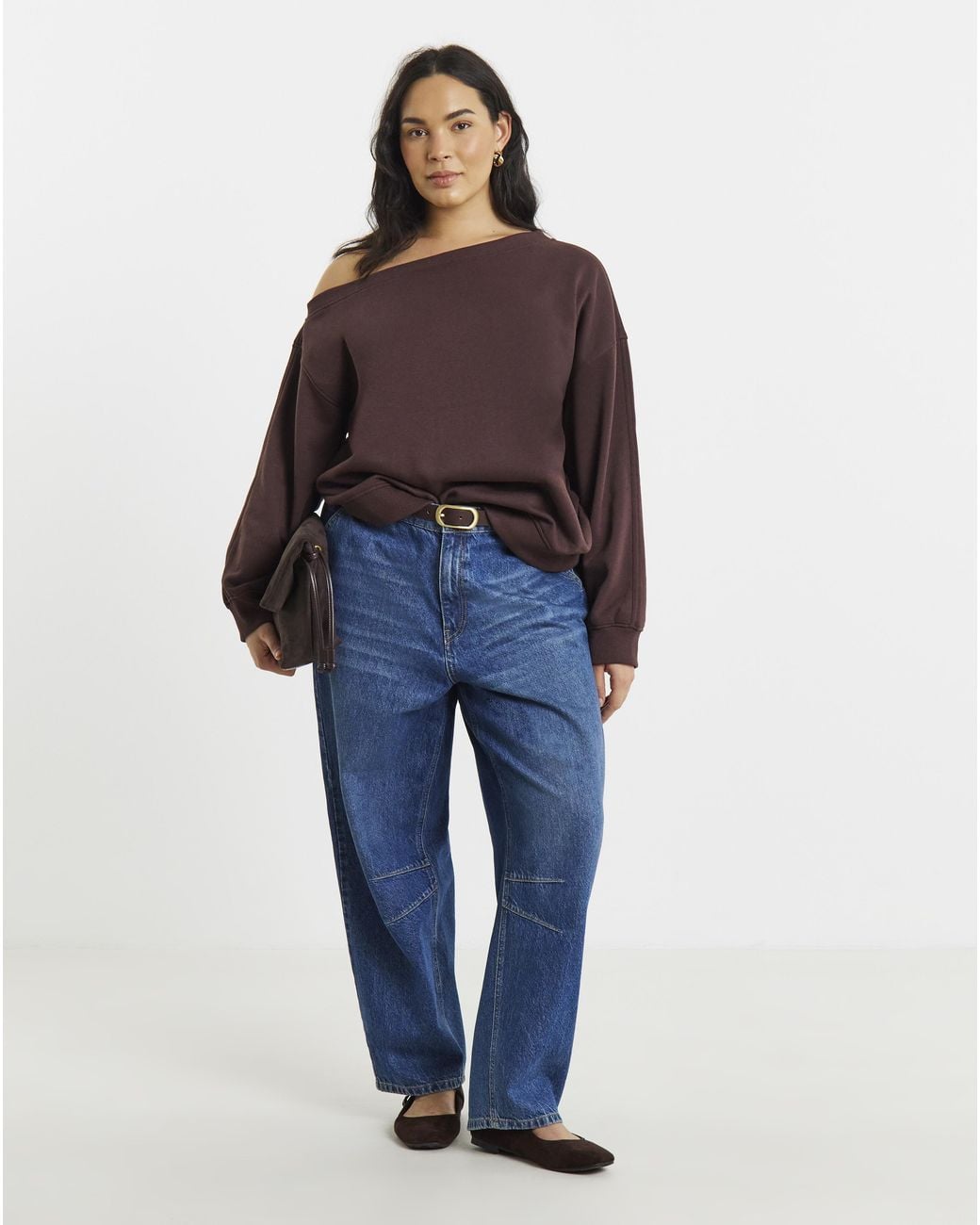 Simply Be Brown Off The Shoulder Sweat