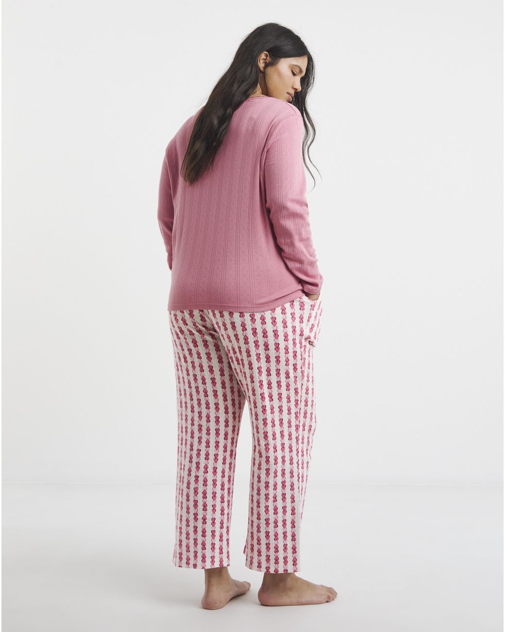 Pretty Secrets Pink Pointelle Henley Top Heart Pyjama Set