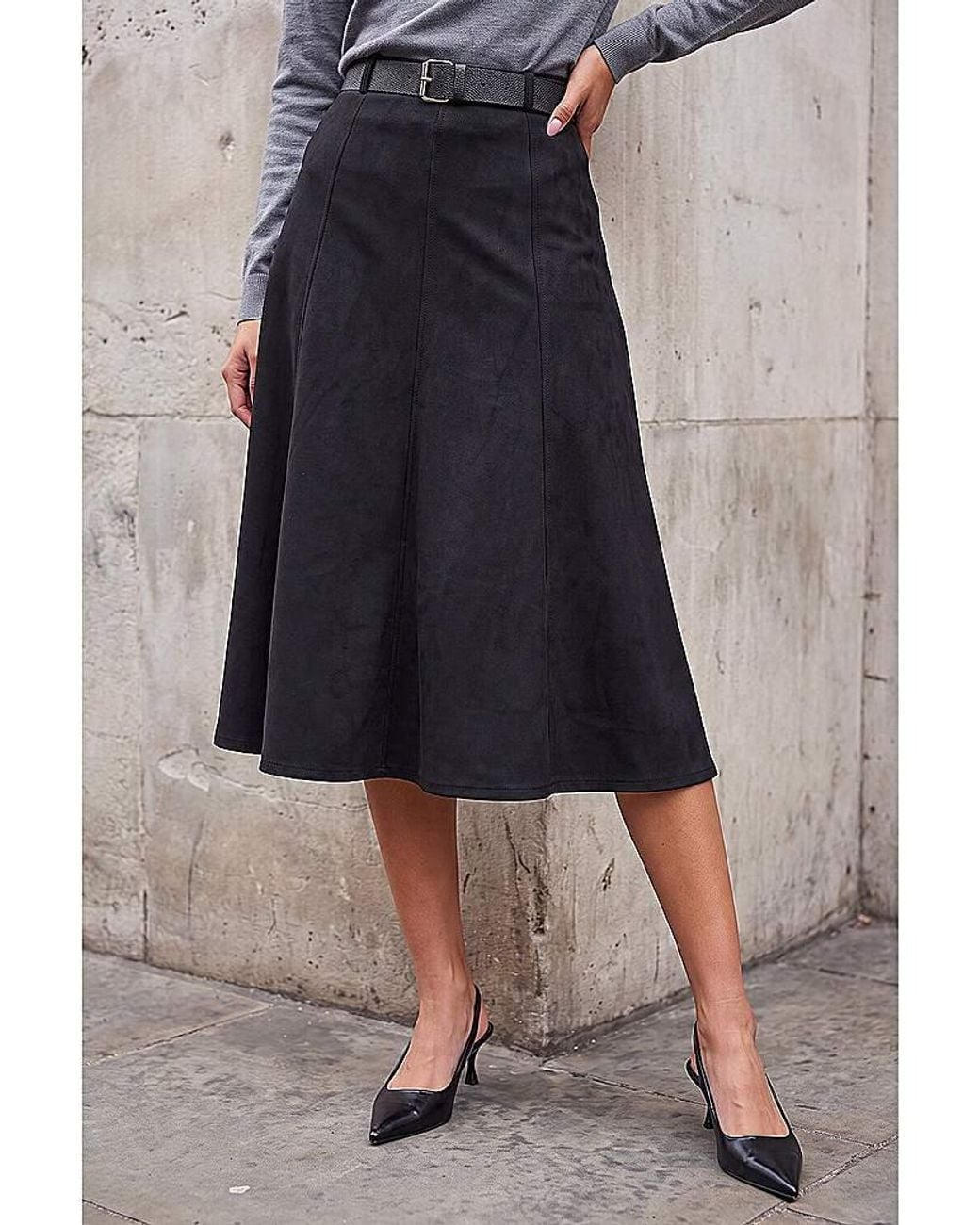 Roman Blue Roman Belted Suedette Midi Skirt