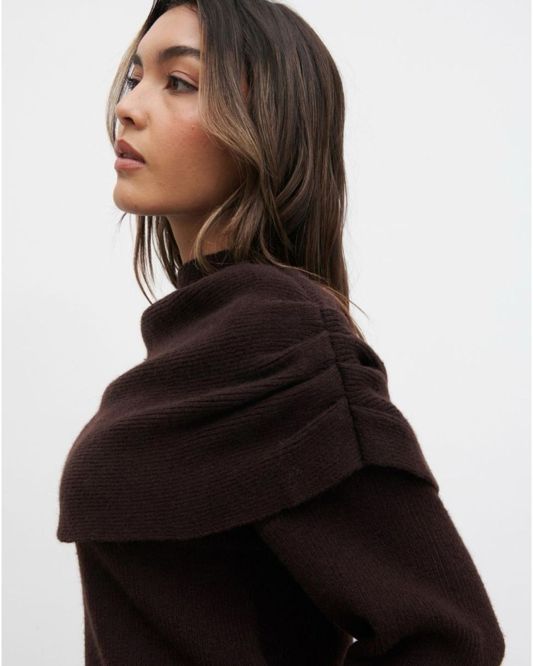 Pretty Lavish Brown Tarla Drape Knit Jumper