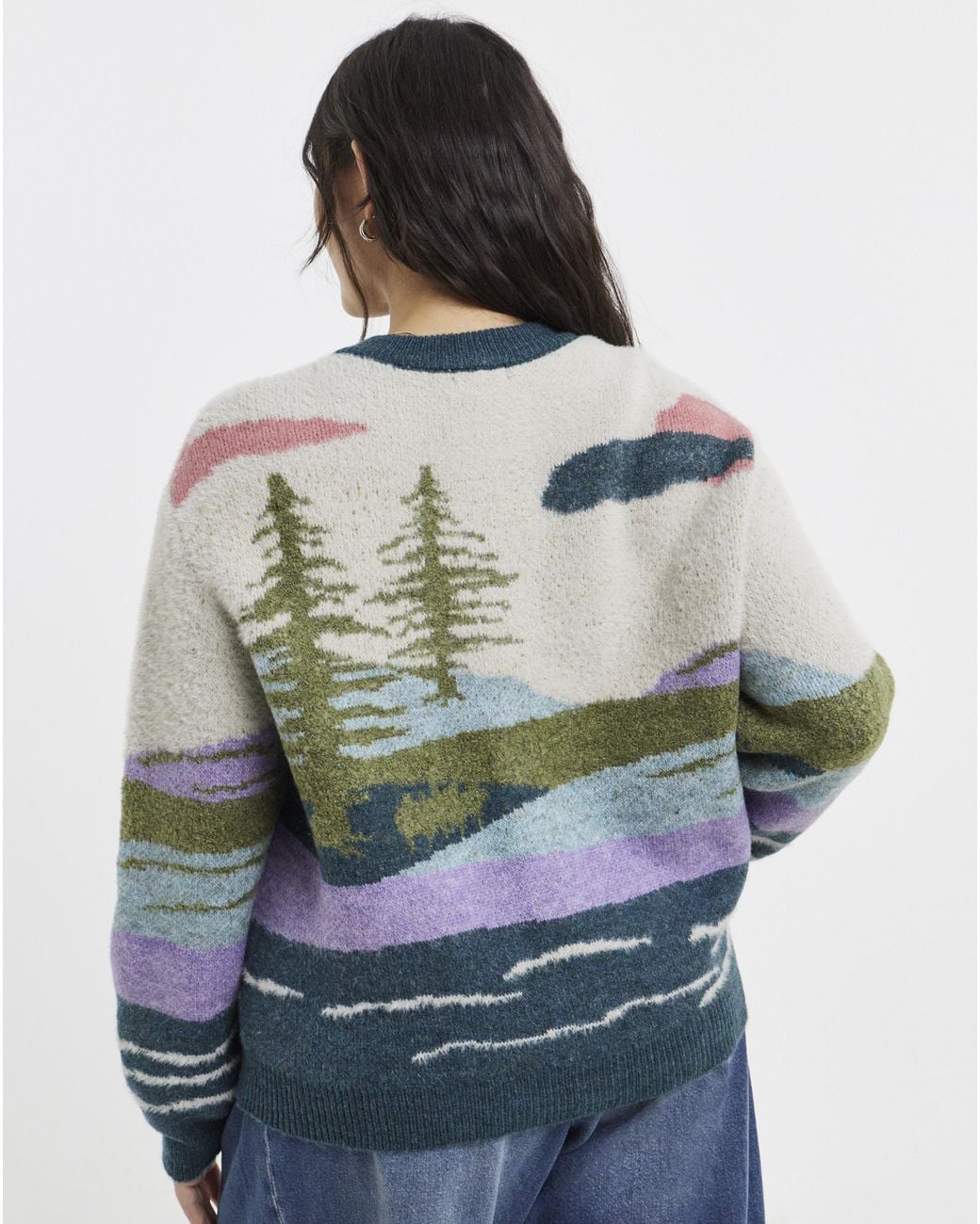Simply Be Gray Landscape Crew Neck Cardigan