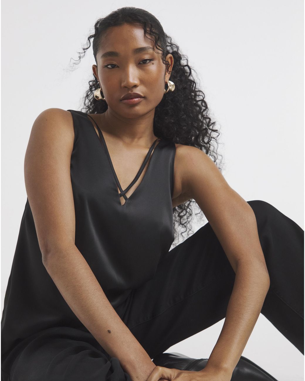 Simply Be Black Sleeveless Criss Cross Satin Cami