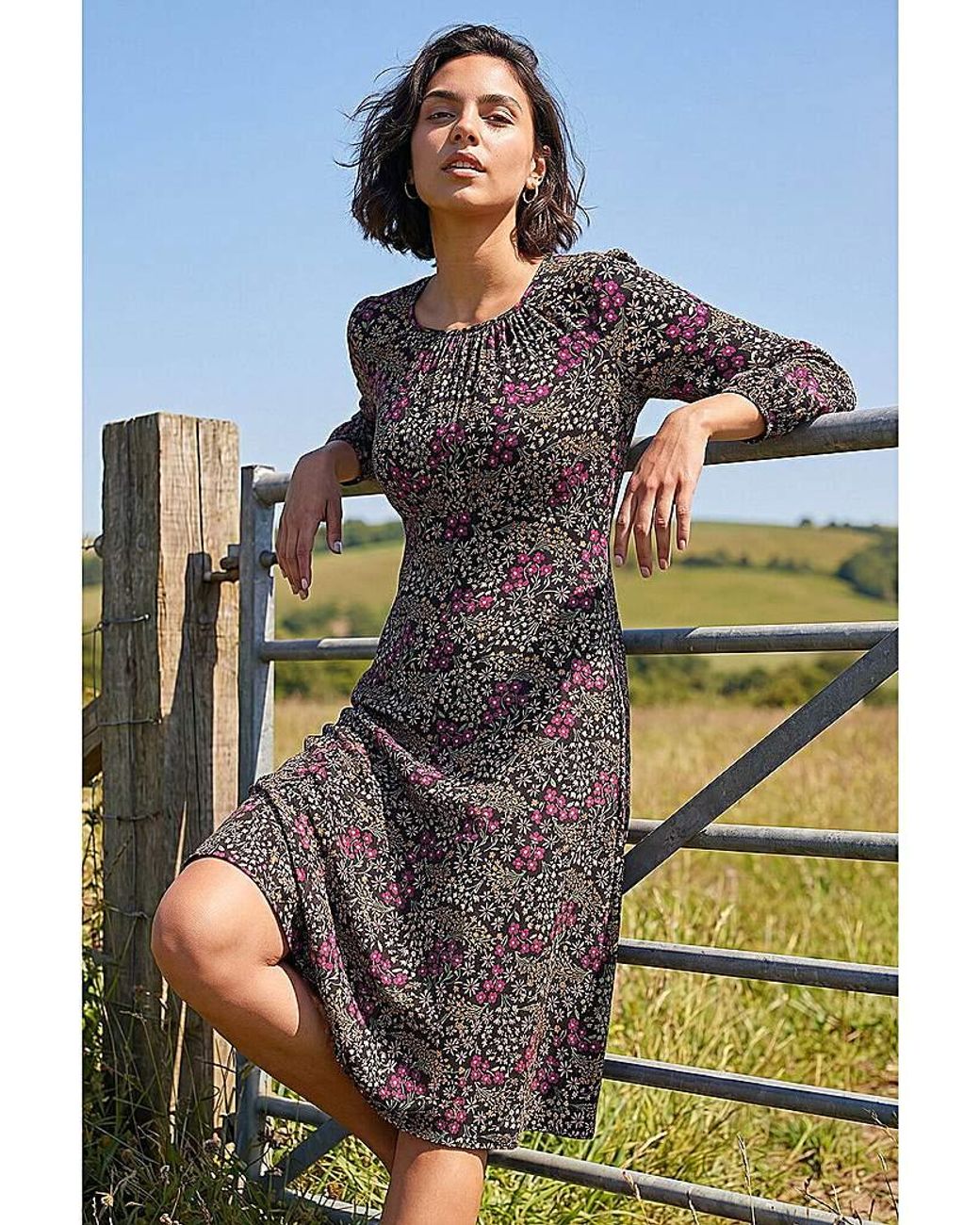 Roman Black Roman Square Neck Ditsy Dress