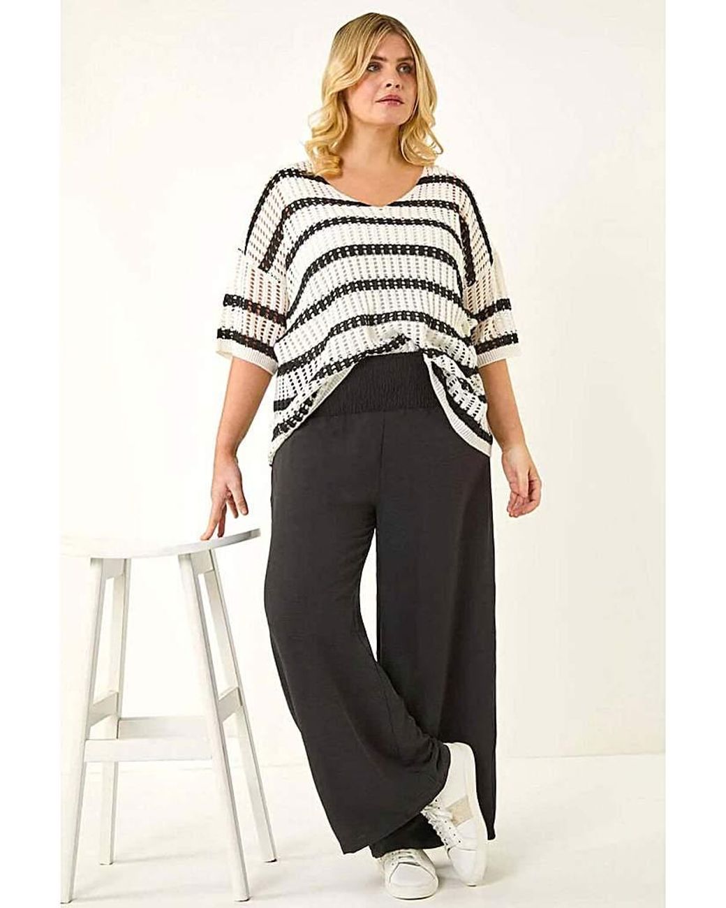 Roman Curve White Shirred Wide Leg Trouser