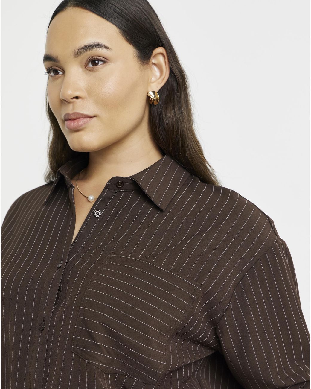 Simply Be Brown Chocolate Oversized Pinstripe Shirt