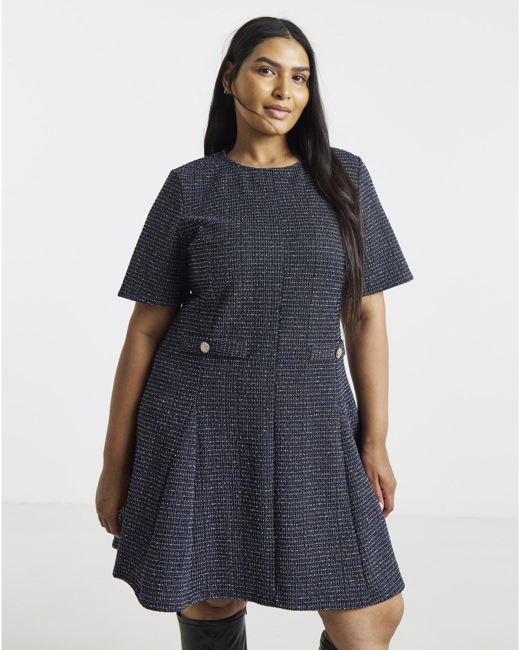 Simply Be Blue Metallic Thread Mini Dress