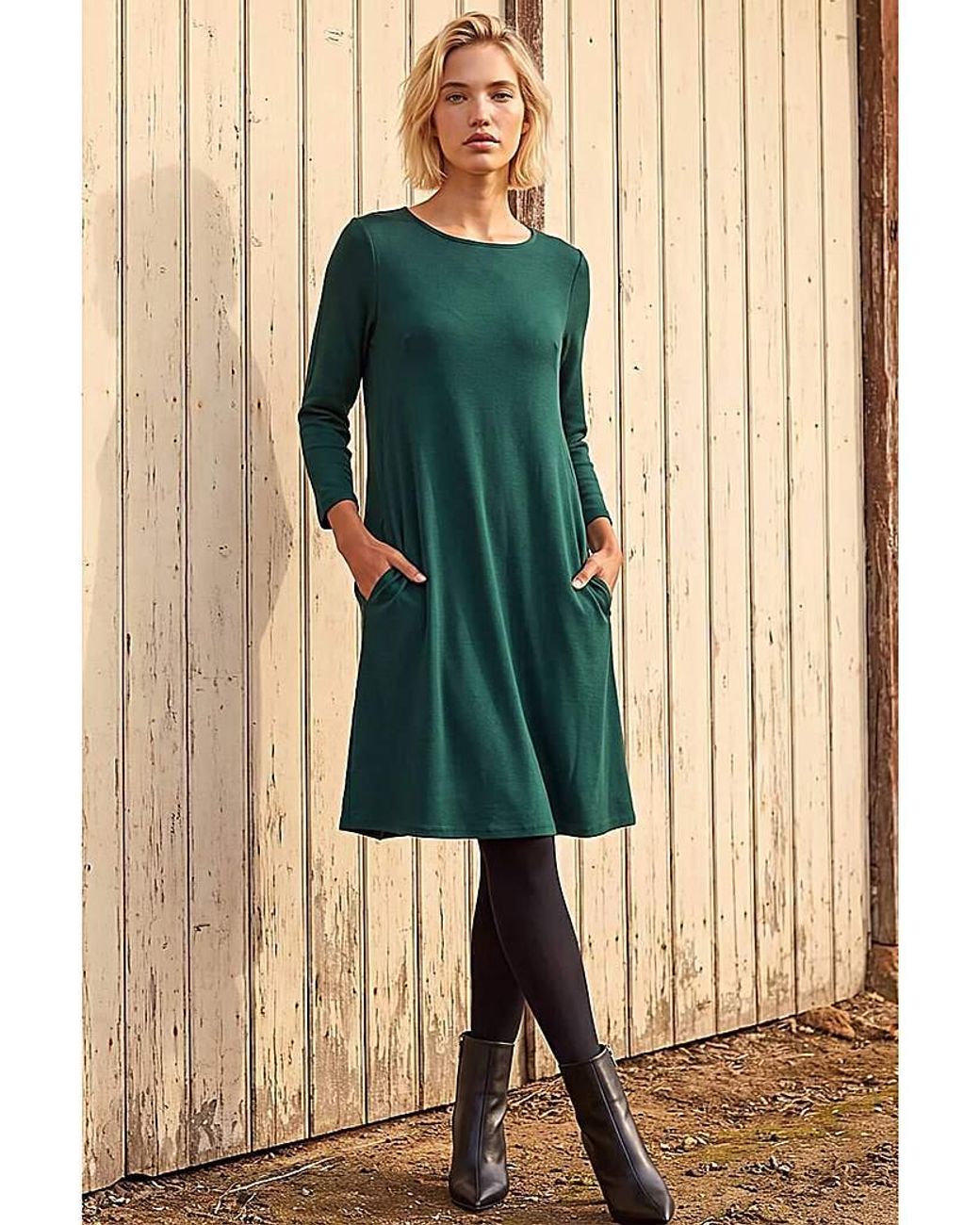 Roman Blue Roman A-Line Pocket Detail Swing Dress
