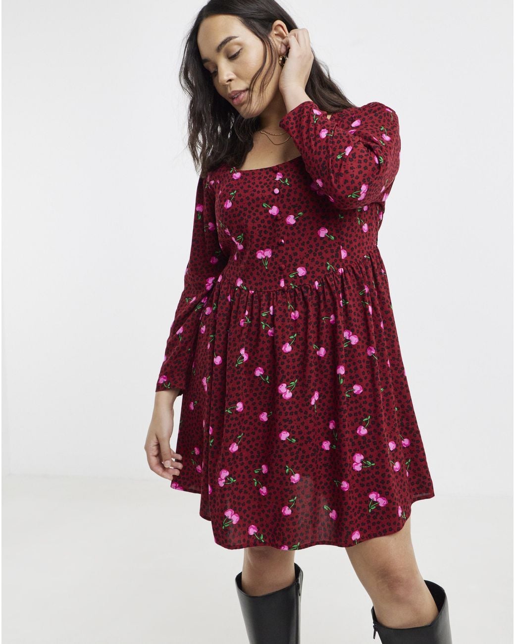 Simply Be Red Historic Detail Skater Dress