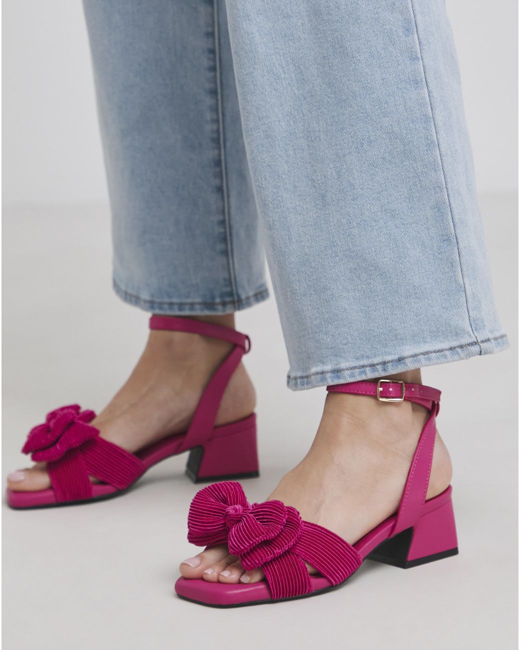 Simply Be Blue Double Bow Low Block Heel Wide Fit