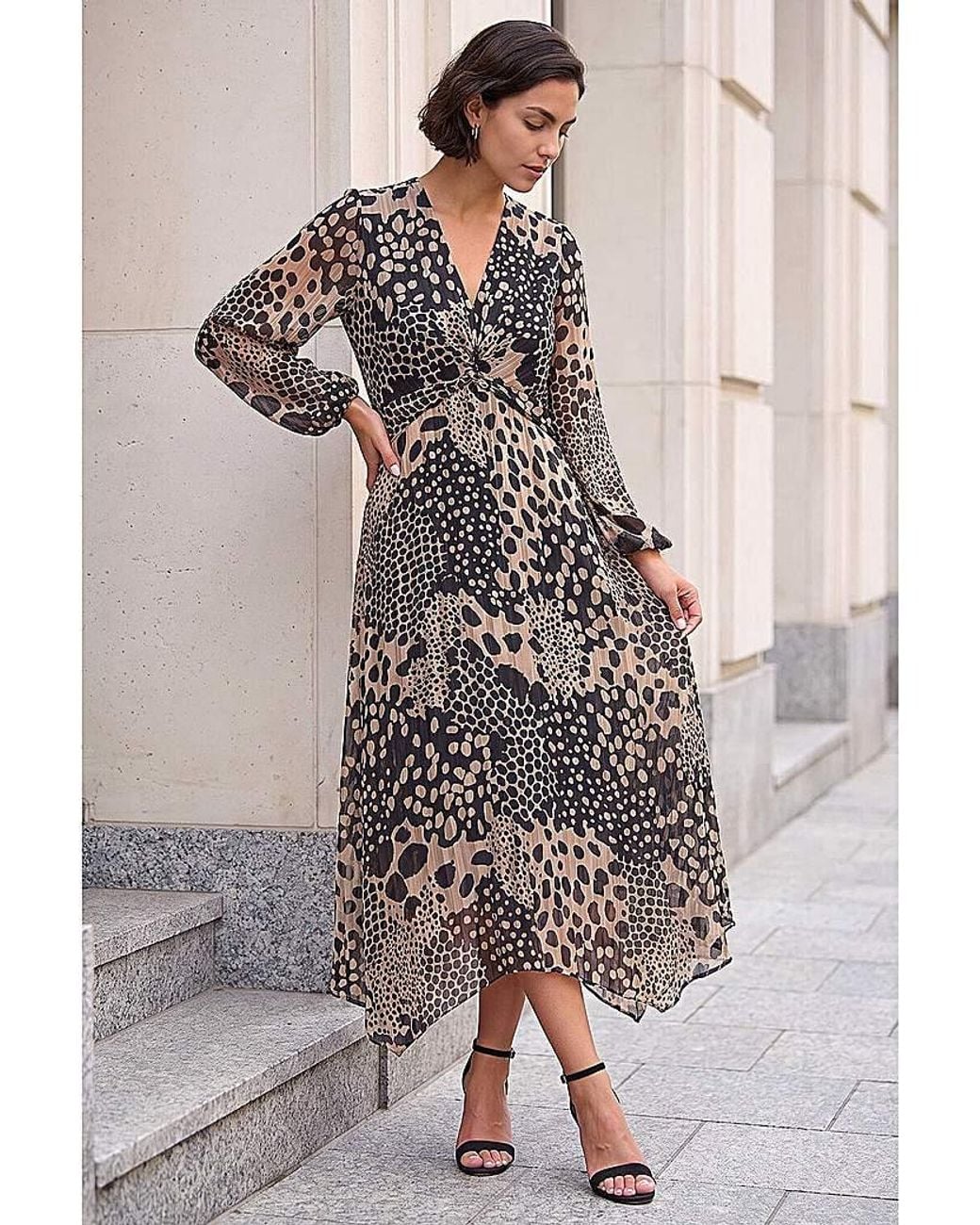 Roman Gray Roman Animal Print Twist Front Dress
