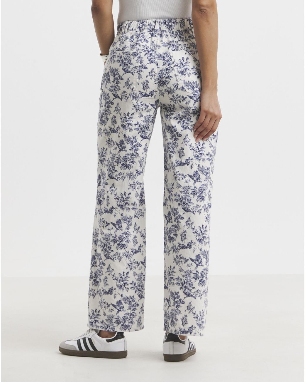 Simply Be White Floral Denim Wide Leg Jeans