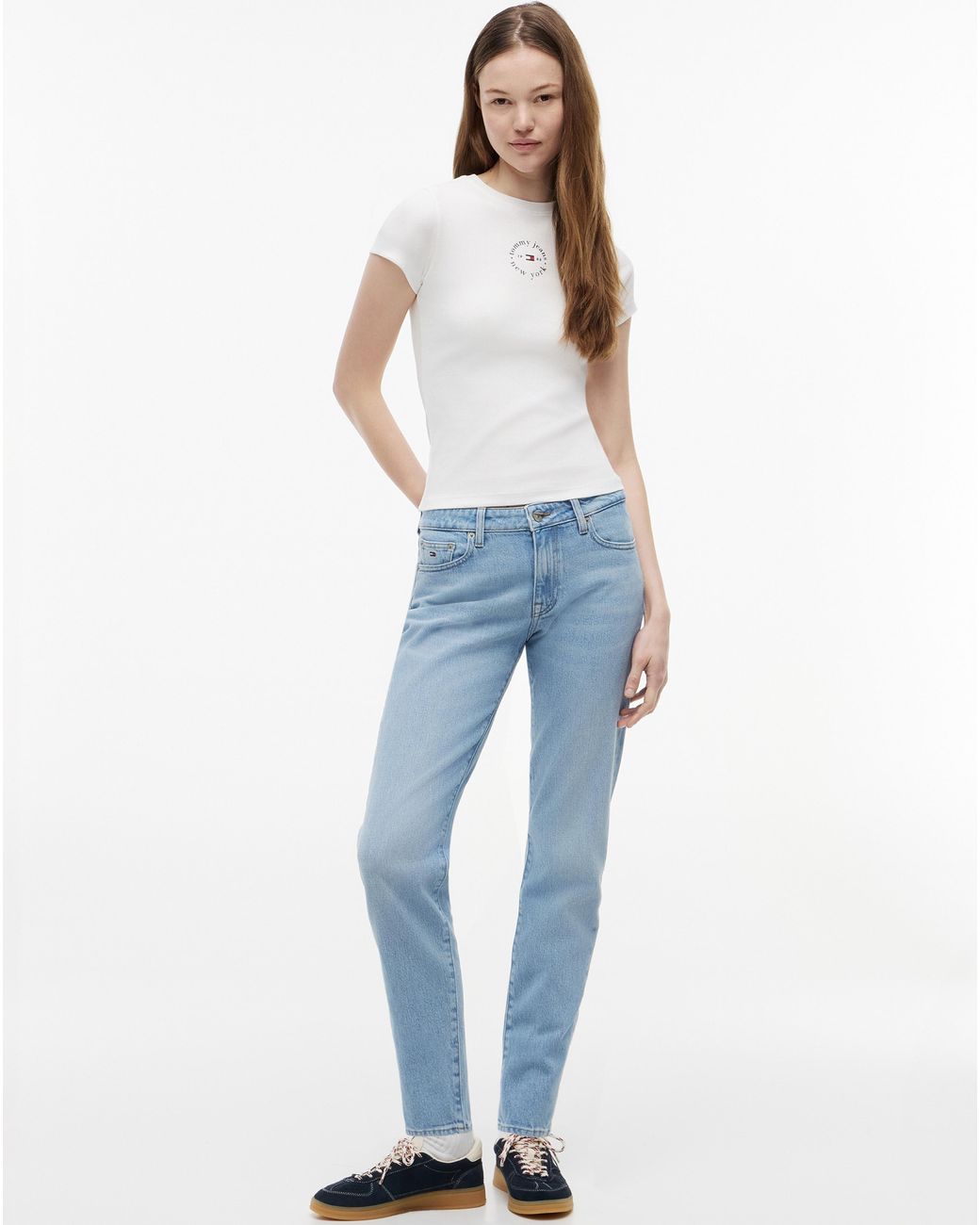 Simply Be White Tommy Jeans Slim Logo Rib Tee