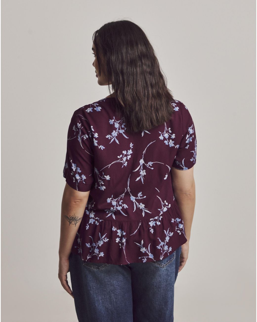Julipa Purple Printed Button Down Peplum Blouse