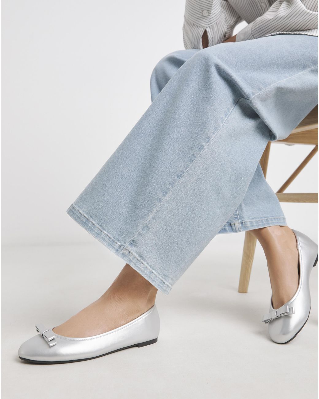 Simply Be Blue Classic Ballerina Bow Shoe Wide
