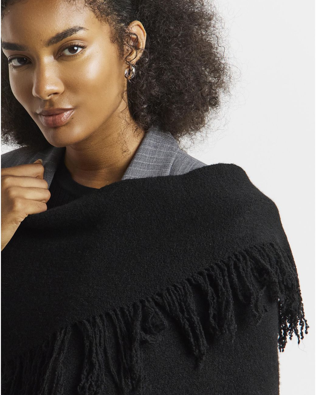 Simply Be Black Fringe Detail Wrap Scarf