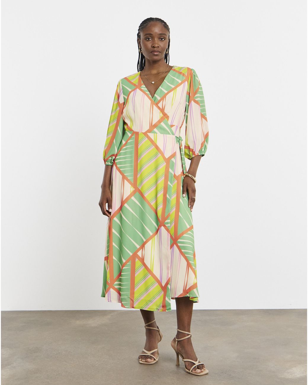 Joanna Hope Green Printed Wrap Midi Dress