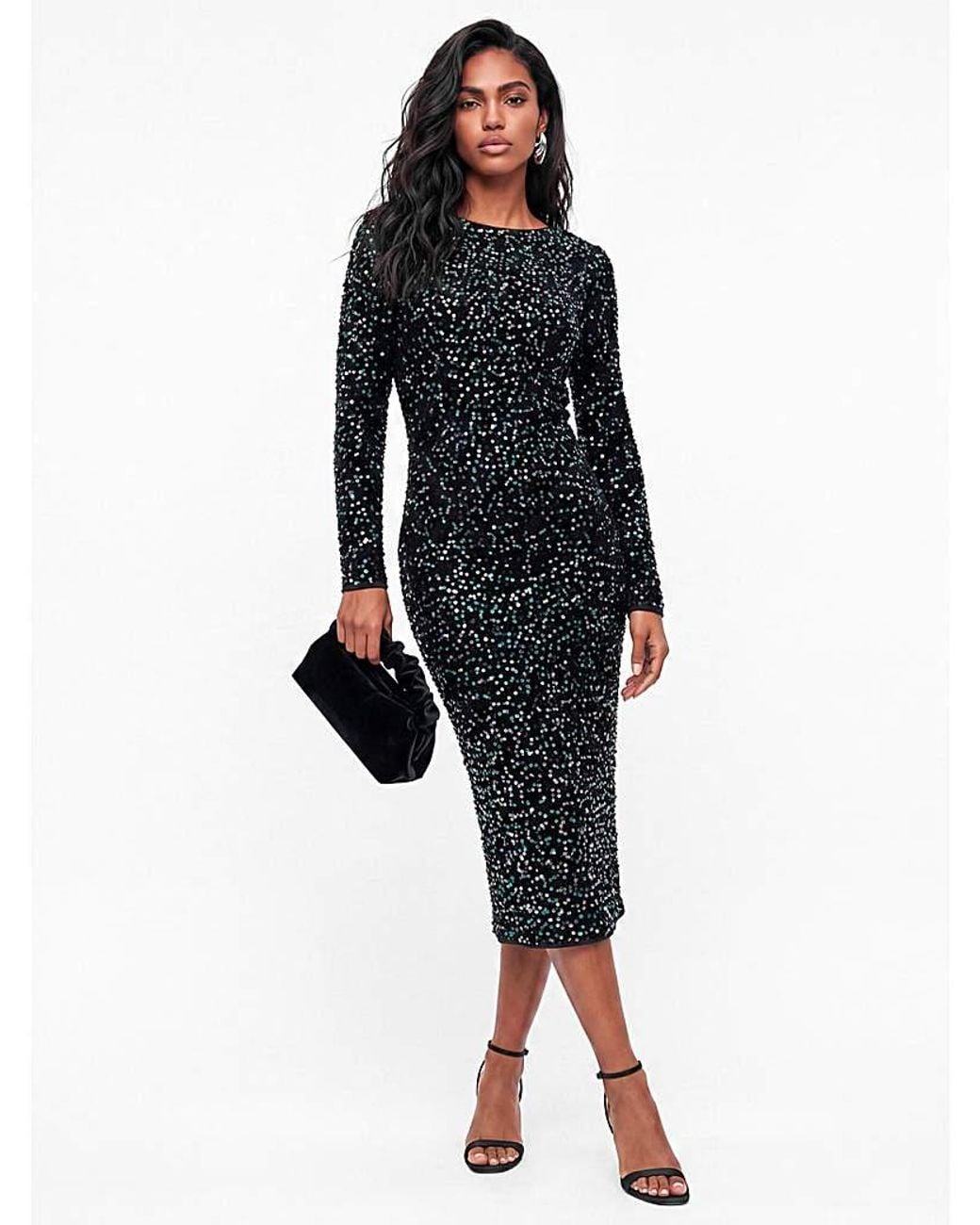 Lovedrobe Black Sequined Bodycon Midi Dress